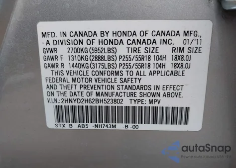 2011 Acura Mdx Technology Package z USA, uszkodzony, nr VIN 2HNYD2H62BH523802